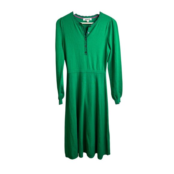 Boden Pru Scallop Henley Knitted Dress Rich Emerald Green Size 2 - Picture 2 of 7